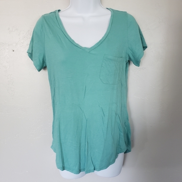 Maurices Basic Short Sleeve T-shirt Small Blue V-neck Pocket Comfy Plain Solid - Picture 1 of 7